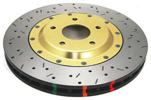 DBA 5000 Series Drilled/Slotted Front 2 Piece Single Rotor Assembled w/ Gold Hat (97-12 Chevrolet Corvette C5/C6 | 5 Lugs)