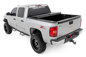 Rough Country Hard Tri-Fold Flip Up Bed Cover | Rail Caps (07-13 Chevy Silverado/GMC Sierra 1500 | 5'9" Bed)