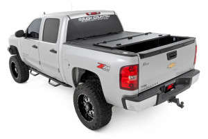 Rough Country Hard Tri-Fold Flip Up Bed Cover | Rail Caps (07-13 Chevy Silverado/GMC Sierra 1500 | 5'9" Bed)
