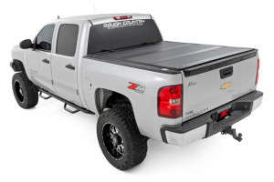 Rough Country Hard Tri-Fold Flip Up Bed Cover | Rail Caps (07-13 Chevy Silverado/GMC Sierra 1500 | 5'9" Bed)