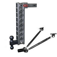 Gen-Y MEGA-DUTY 10K Drop Hitch - 2" Shank (20" Drop | 9 Adjustable Positions | Versa-Ball Mount w/ Stabilizer Kit)
