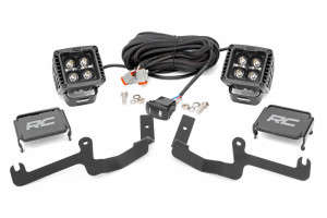 Rough Country LED Light | Ditch Mount | 2" Black Pair | White DRL | (19-23 Chevy Silverado 1500)