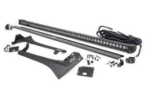 Rough Country Jeep 50-inch Straight LED Light Bar Upper Windshield Kit w/ Single-Row Black Series LED | White DRL (18-24 Jeep Wrangler JL/20-23 Gladiator JT)