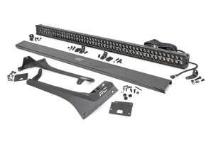 Rough Country Jeep 50-inch Straight LED Light Bar Upper Windshield Kit w/ Dual-Row Black Series LED | White DRL (18-24 Jeep Wrangler JL/20-23 Gladiator JT)