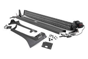 Rough Country Jeep 50-inch Straight LED Light Bar Upper Windshield Kit w/ Dual-Row Black Series LED (18-24 Jeep Wrangler JL/20-23 Gladiator JT)
