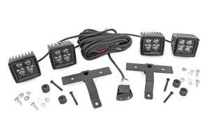 Rough Country Jeep Quad LED Light Pod Kit - Black Series w/ Amber DRL (18-24 Jeep Wrangler JL/20-23 Gladiator JT)