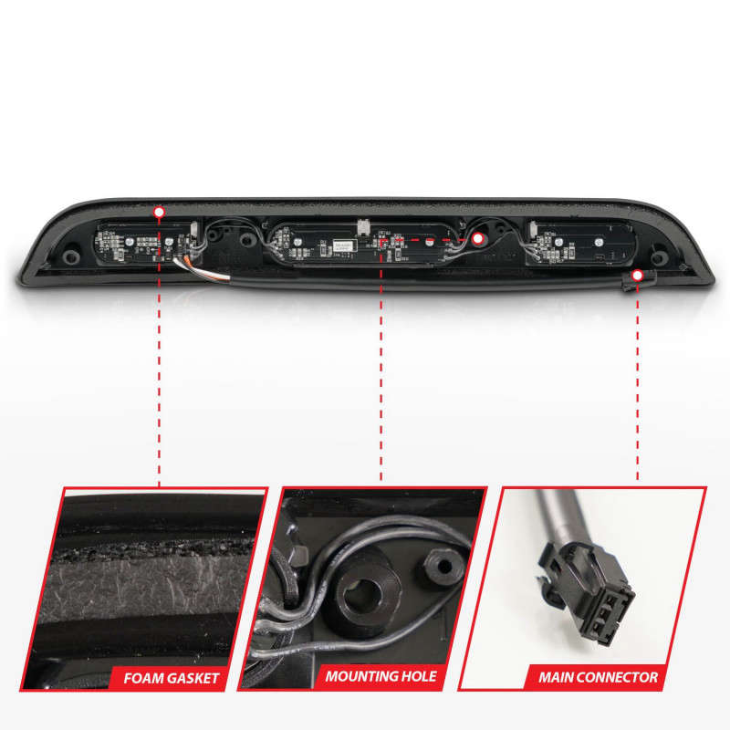 CHROME FITS 1997-03 FORD F150 LED THIRD 3RD BRAKE TAIL CARGO LIGHT LAMP RED LENS