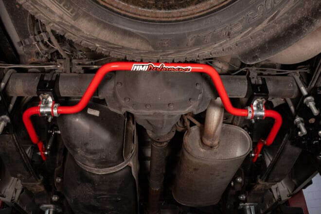 UMI Performance UMI-6580-R Rear Sway Bar | 1" Solid | Red | Custom Offsets
