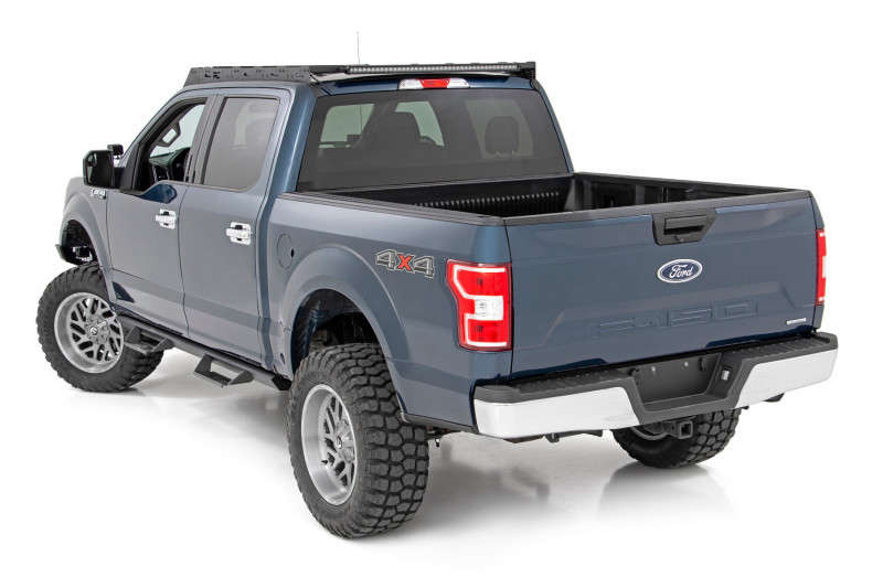 Rough Country Roof Rack | FR & RR 40 Inch Single Row BLK LEDs | (15-18 Ford F-150)