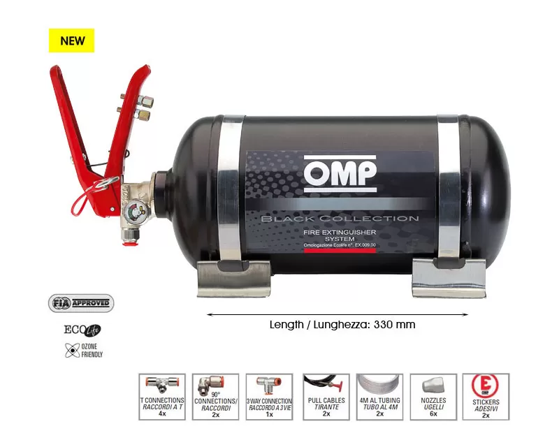 OMP Racing 12.3LB Fire Extinguisher Black Collection Mechanical