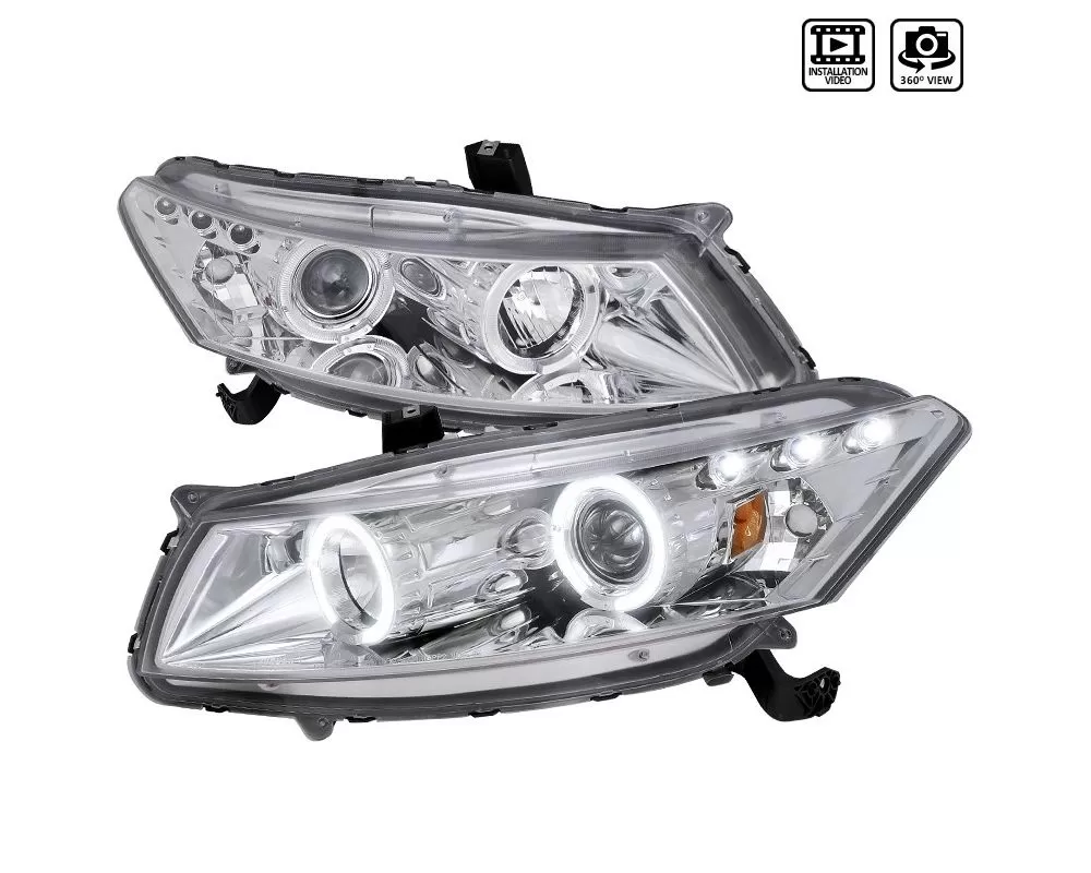 Spec-D Dual Halo Projector Headlights (Chrome Housing/Clear Lens (08-12 Honda Accord | FWD)