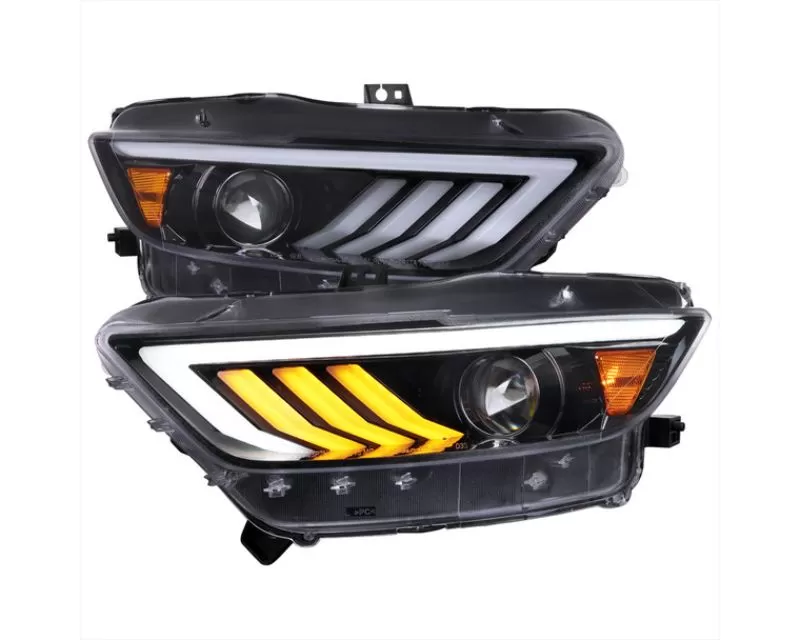 Spec-D LED Sequential Turn Signal Projector Headlights (Jet Black Housing/Clear Lens (15-20 Ford Mustang | RWD)