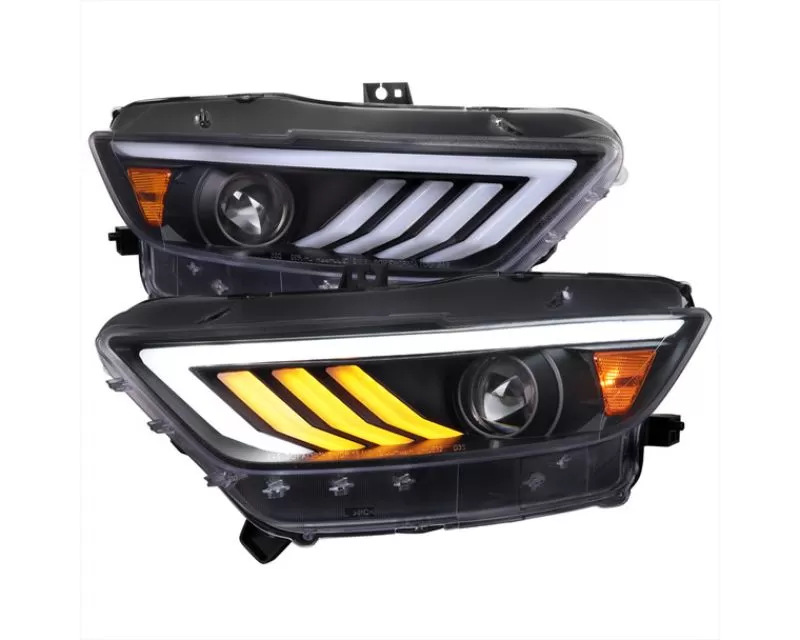 Spec-D LED Sequential Turn Signal Projector Headlights (Matte Black Housing/Clear Lens (15-20 Ford Mustang | RWD)