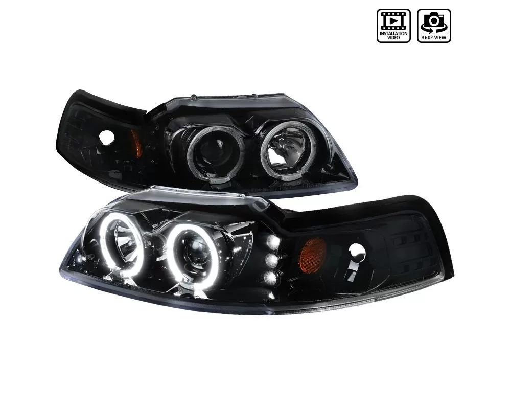 Spec-D Dual Halo Projector Headlights (Jet Black Housing/Clear Lens (99-04 Ford Mustang | RWD)