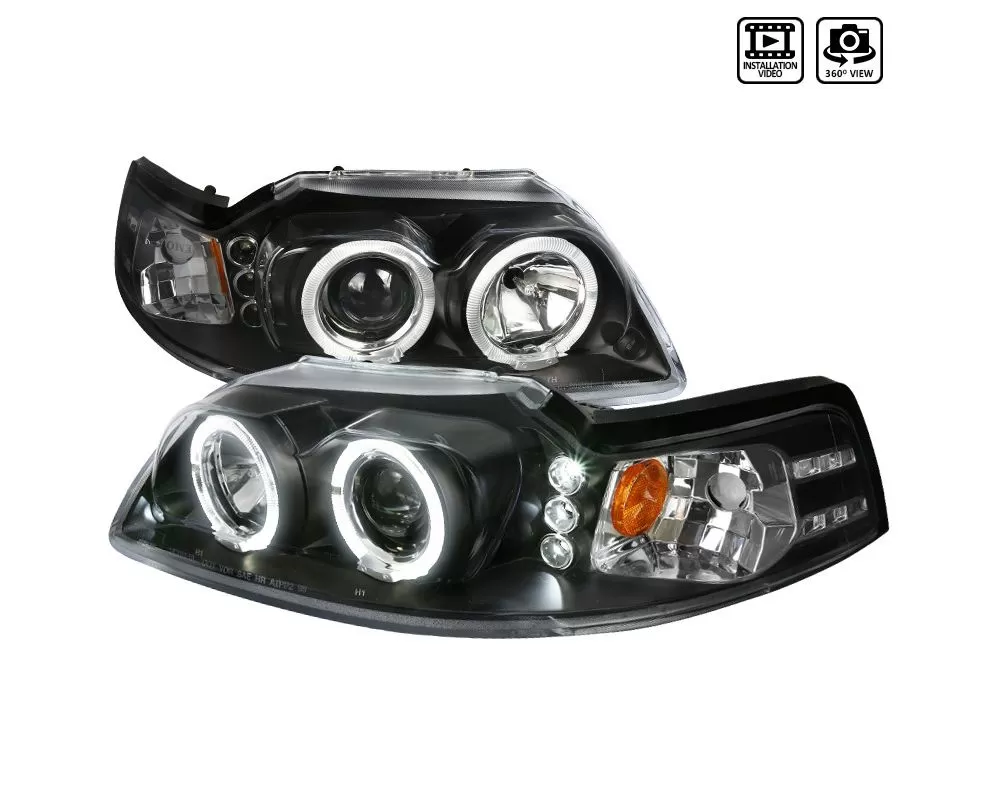 Spec-D Dual Halo Projector Headlights (Matte Black Housing/Clear Lens (99-04 Ford Mustang | RWD)