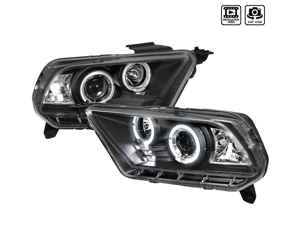 Spec-D Dual Halo Projector Headlights (Matte Black Housing/Clear Lens (10-14 Ford Mustang | RWD)