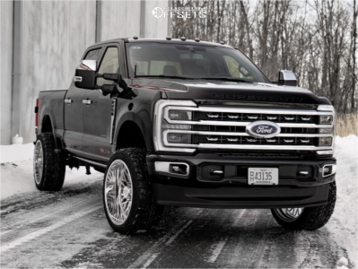 2024 Ford F-250 Super Duty with 24x12 Polished ARKON FORGED Dallas Wheels, 35/12.5R24 Kelfire Dmr Rt tires, and Suspension Lift 2.5" Kryptonite.