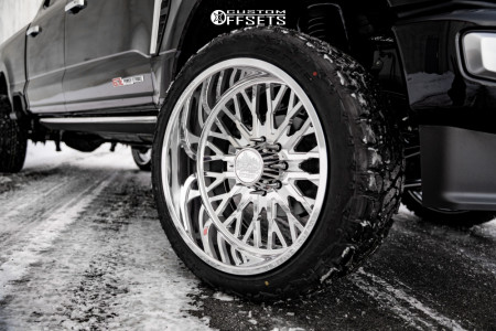 2024 Ford F-250 Super Duty with 24x12 Polished ARKON FORGED Dallas Wheels, 35/12.5R24 Kelfire Dmr Rt tires, and Suspension Lift 2.5" Kryptonite.