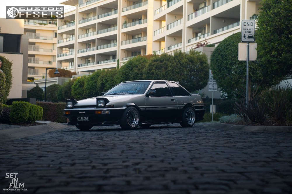 1985 Toyota Corolla with 15x8 -6 Work Equip 03 and 195/50R15
