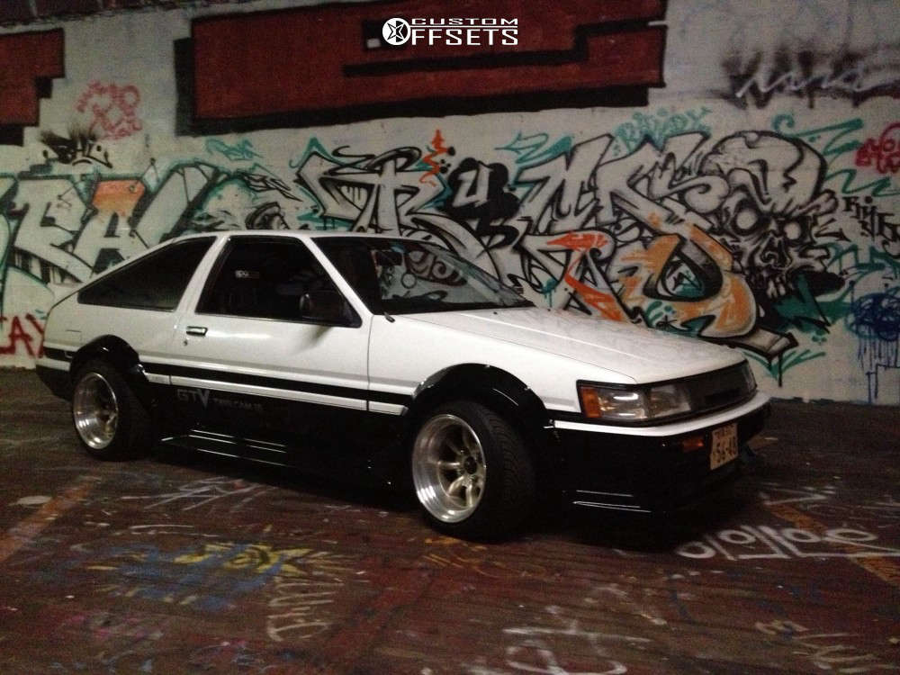 1985 Toyota Corolla with 15x9.5 -19 Watanabe R-type and 195