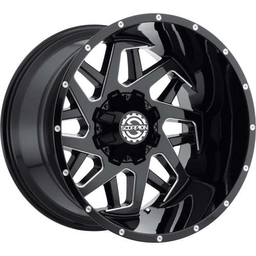 にゃーん Scorpion SC24 Gloss Black with Milled Spoke Accents 20x12 -44mm